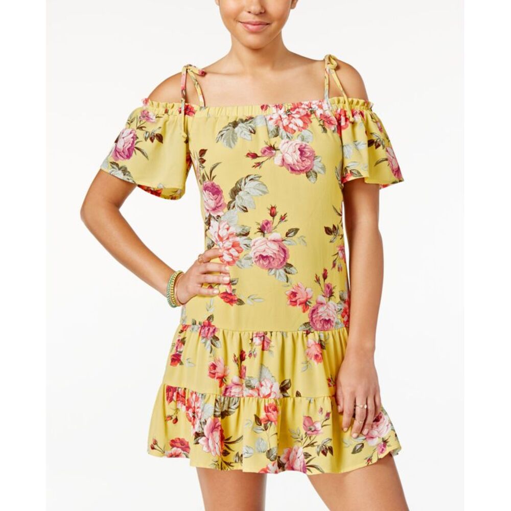Teeze Me Juniors Ruffled Floral Print Off The Shoulder Dress